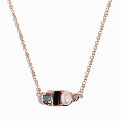 Black Obsidian Pearl Necklace - Treasure - rose gold