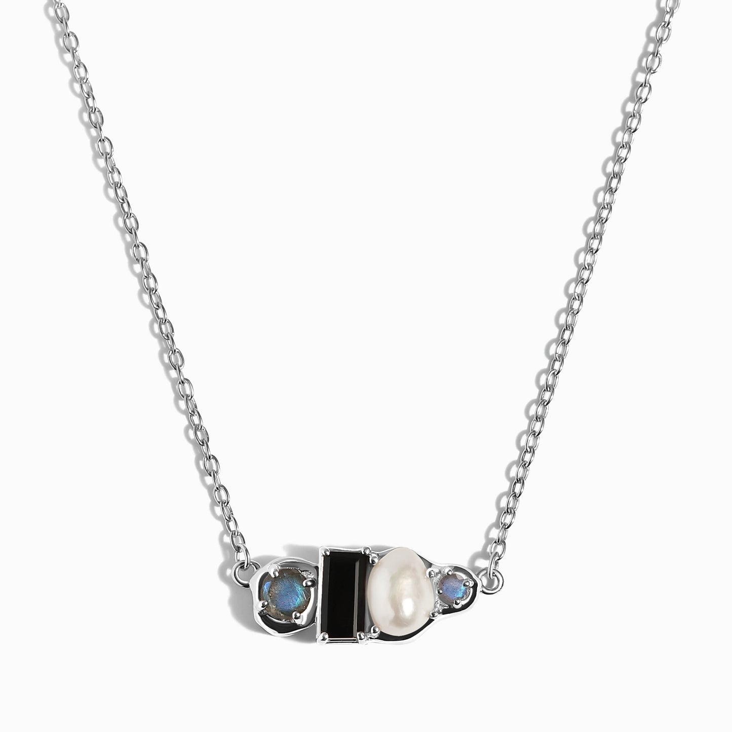 Black Obsidian Pearl Necklace - Treasure - silver