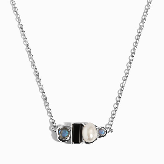 Black Obsidian Pearl Necklace - Treasure - silver