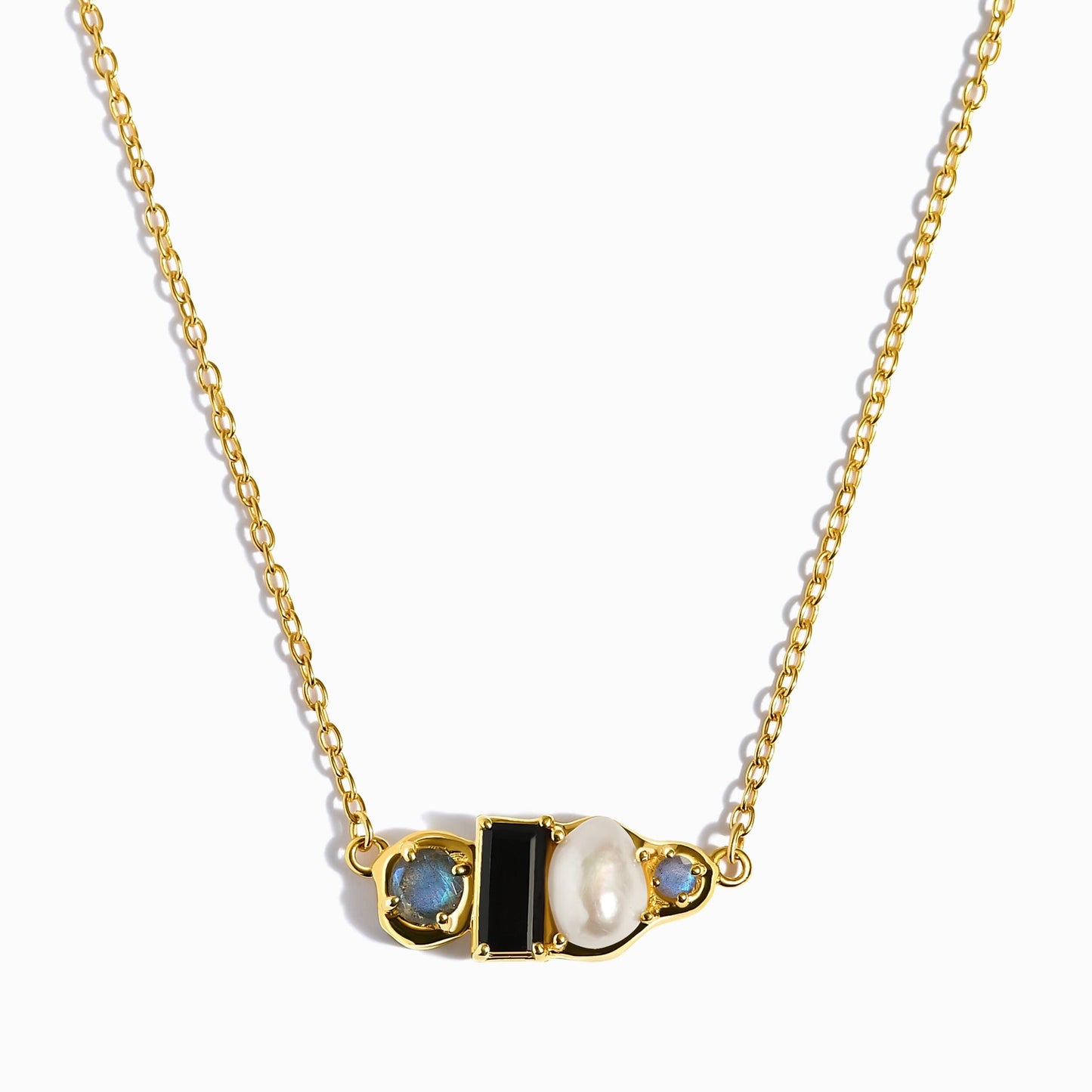 Black Obsidian Pearl Necklace - Treasure - yellow gold