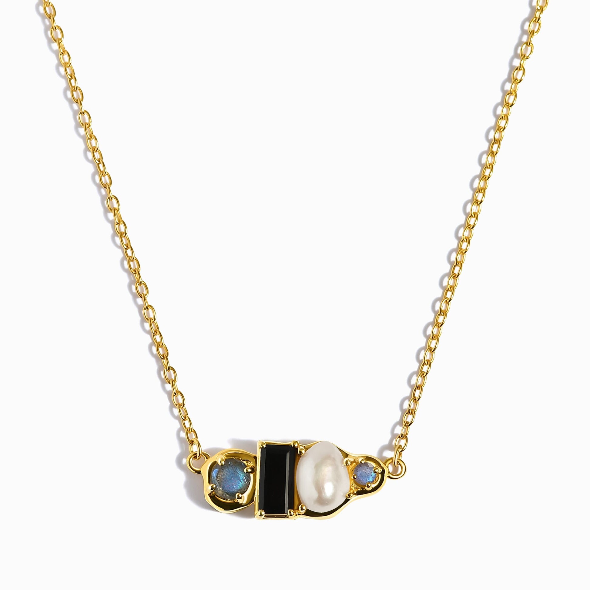 Black Obsidian Pearl Necklace - Treasure - yellow gold
