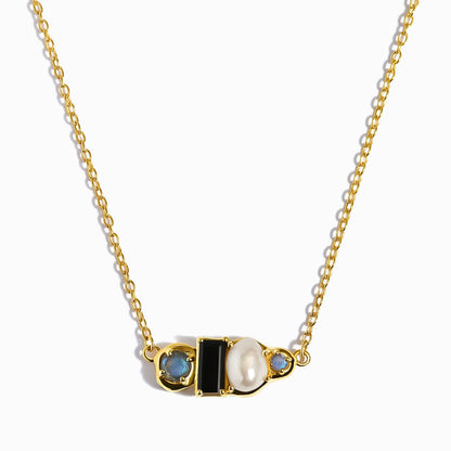 Black Obsidian Pearl Necklace - Treasure - yellow gold