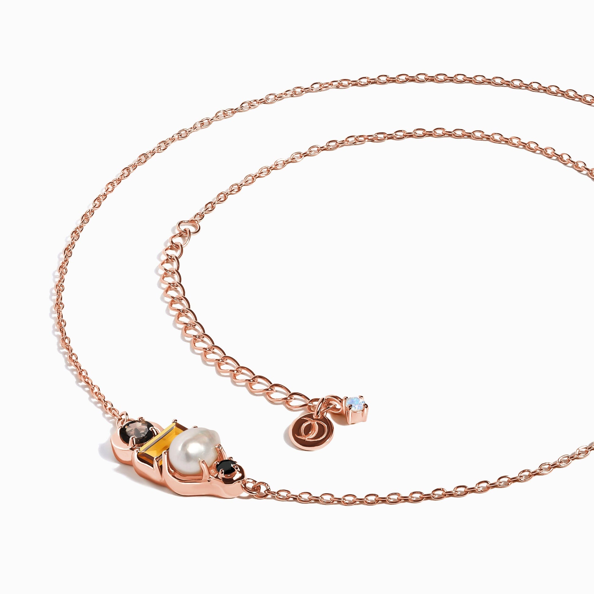 Madeira Citrine Pearl Necklace Treasure - rose gold angle