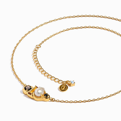 Madeira Citrine Pearl Necklace Treasure - yellow gold angle