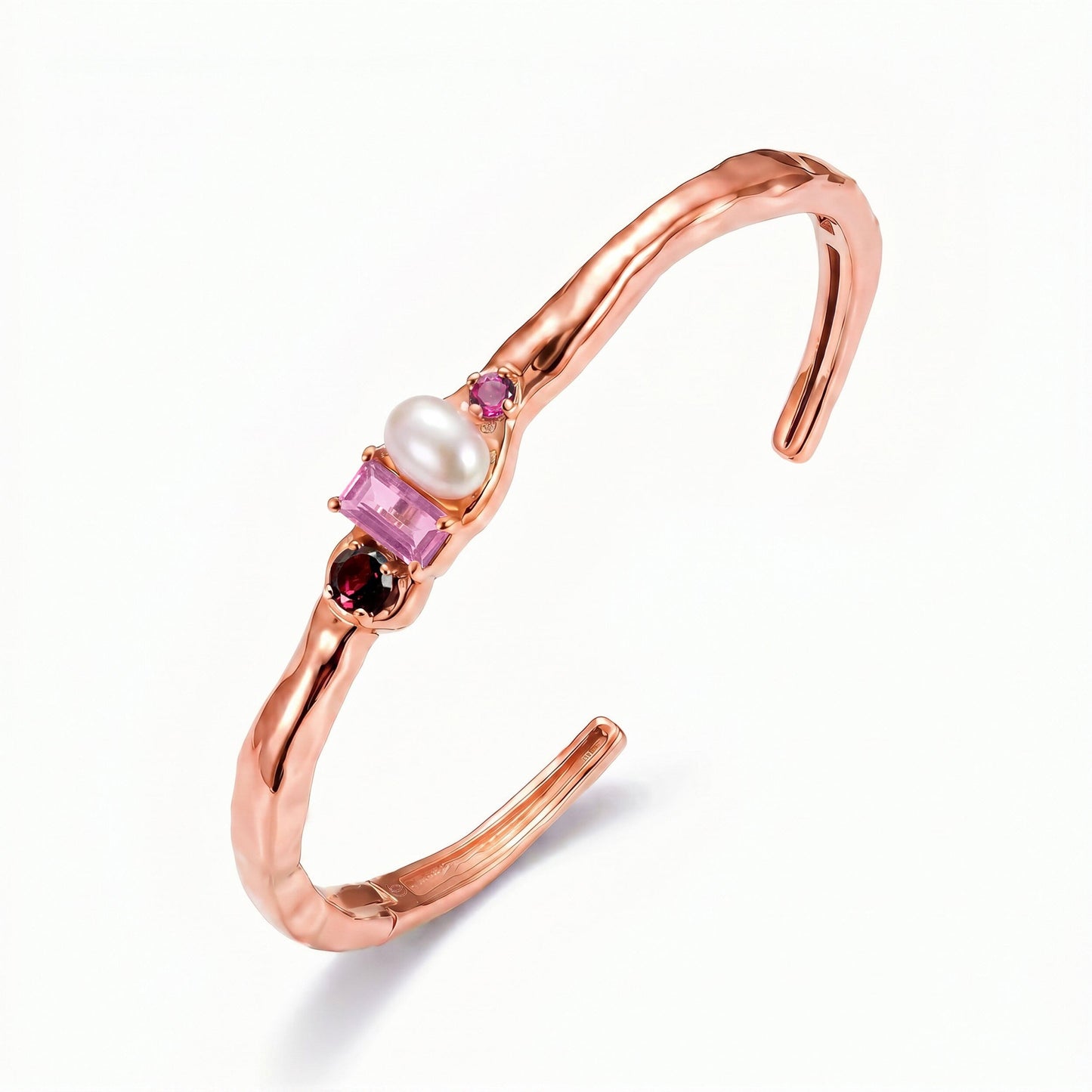 Rhodolite Garnet Pearl Cuff - Treasure - rose gold