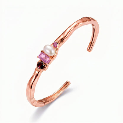 Rhodolite Garnet Pearl Cuff - Treasure - rose gold