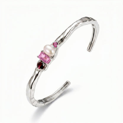 Rhodolite Garnet Pearl Cuff - Treasure - white rhodium