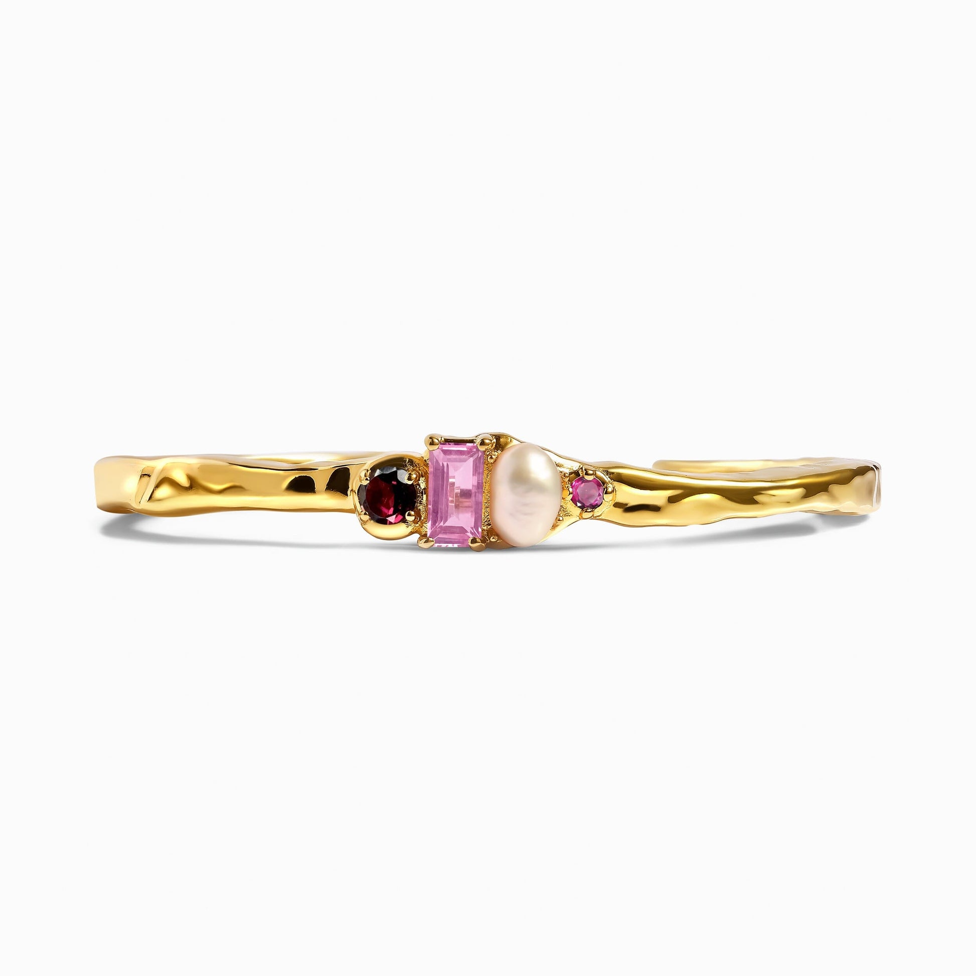 Rhodolite Garnet Pearl Cuff - Treasure - yellow gold lifestyle