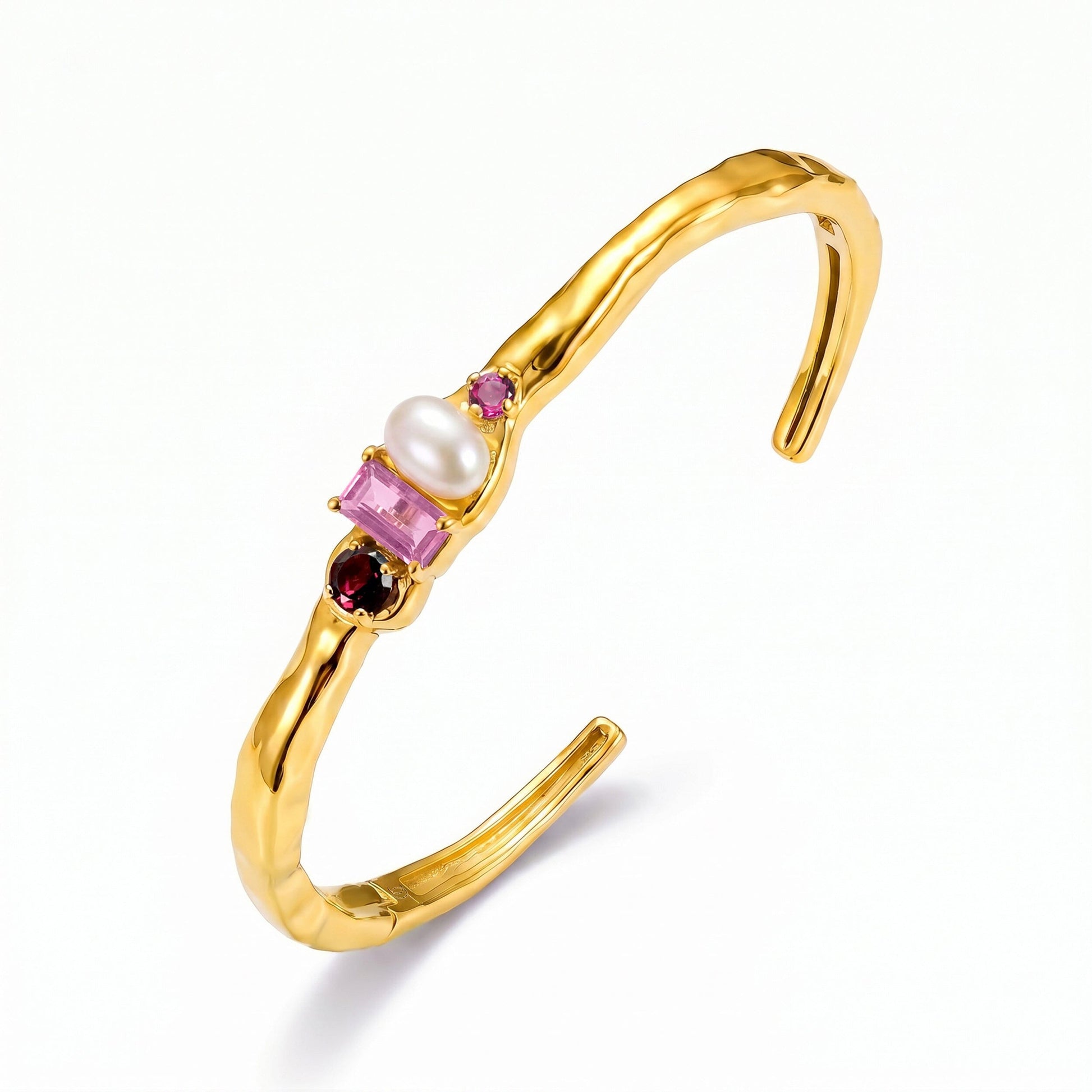 Rhodolite Garnet Pearl Cuff - Treasure - yellow gold