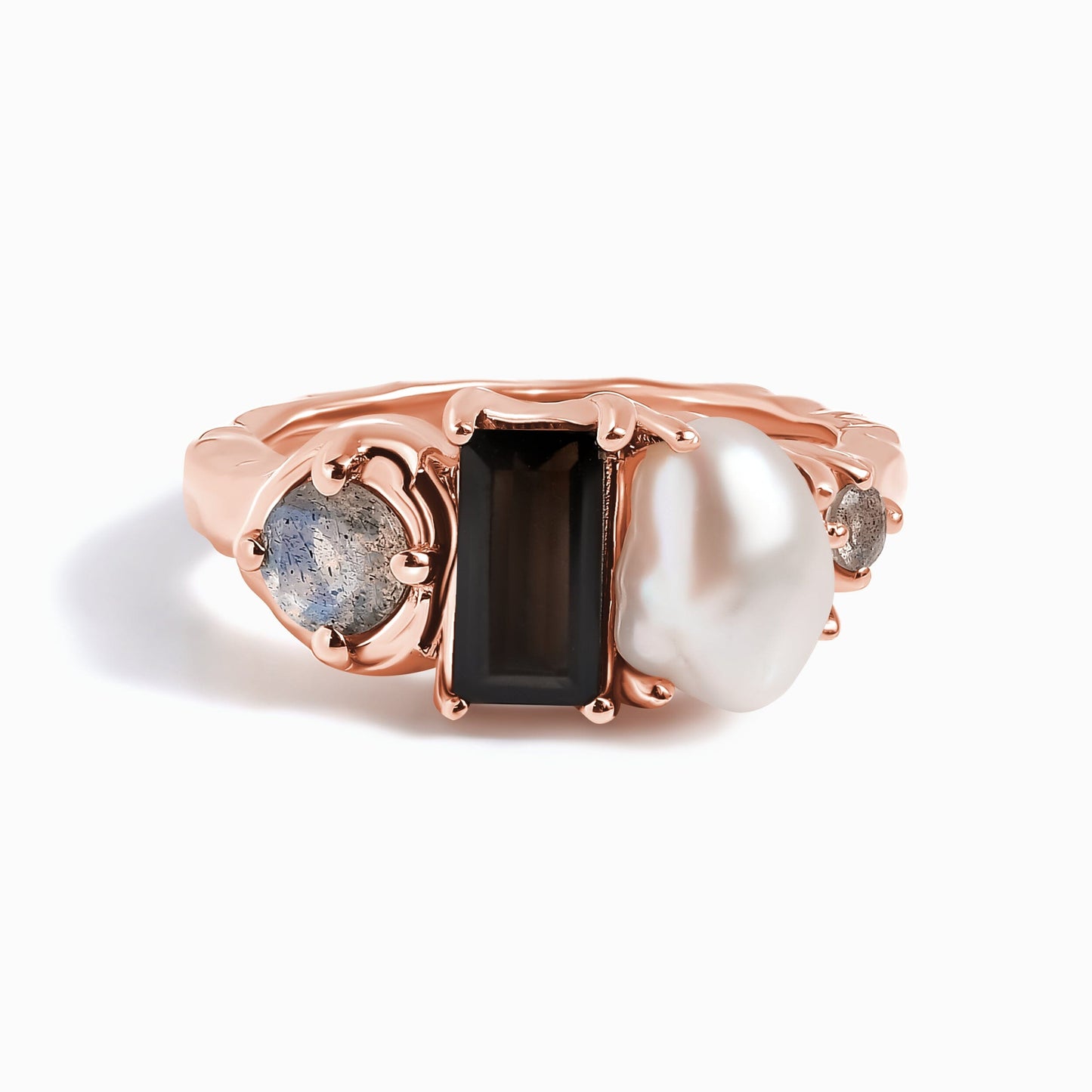 Black Obsidian Pearl Ring - Treasure - rose gold vermeil