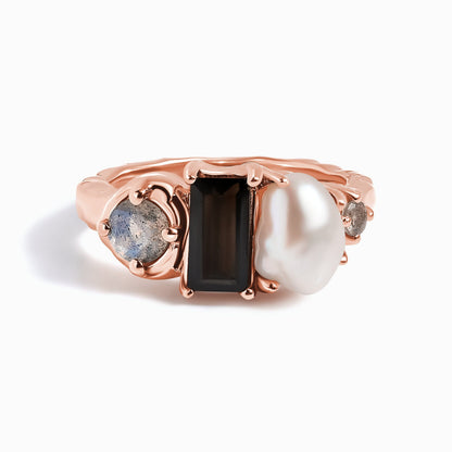 Black Obsidian Pearl Ring - Treasure - rose gold vermeil