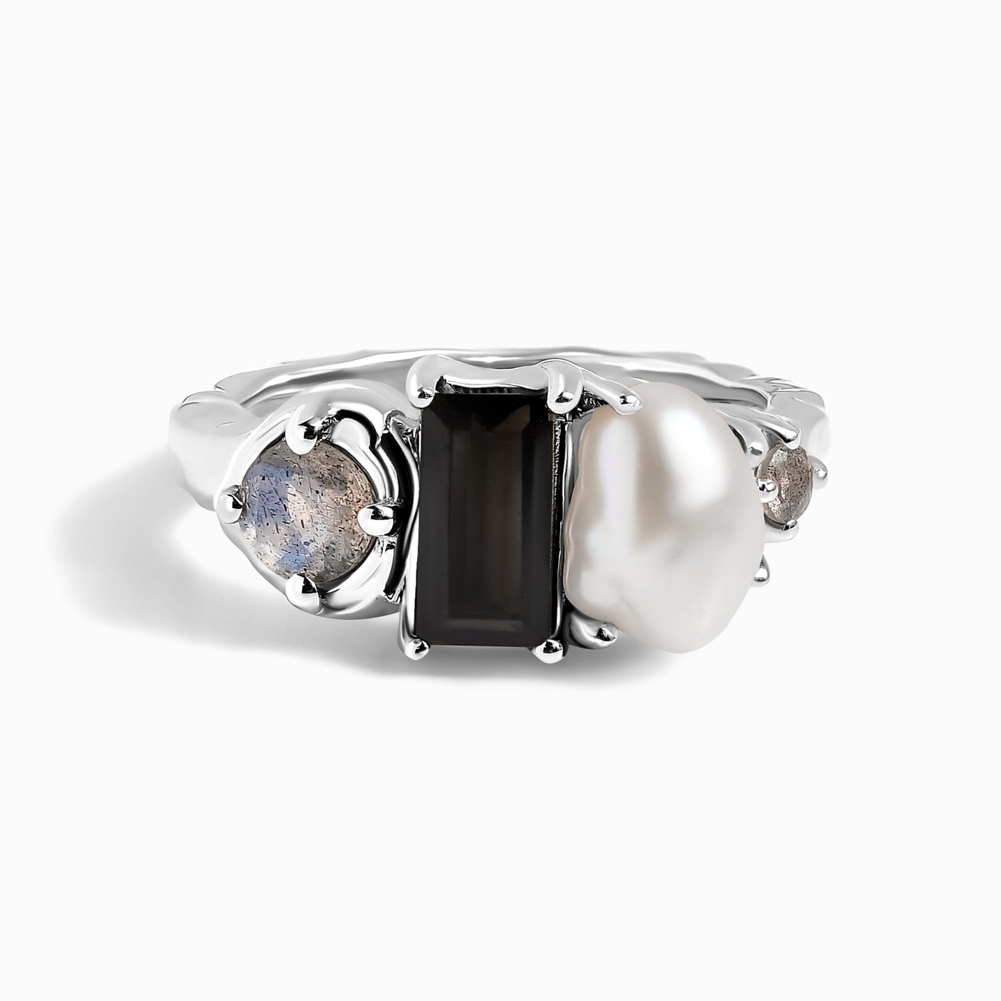 Black Obsidian Pearl Ring - Treasure - sterling silver