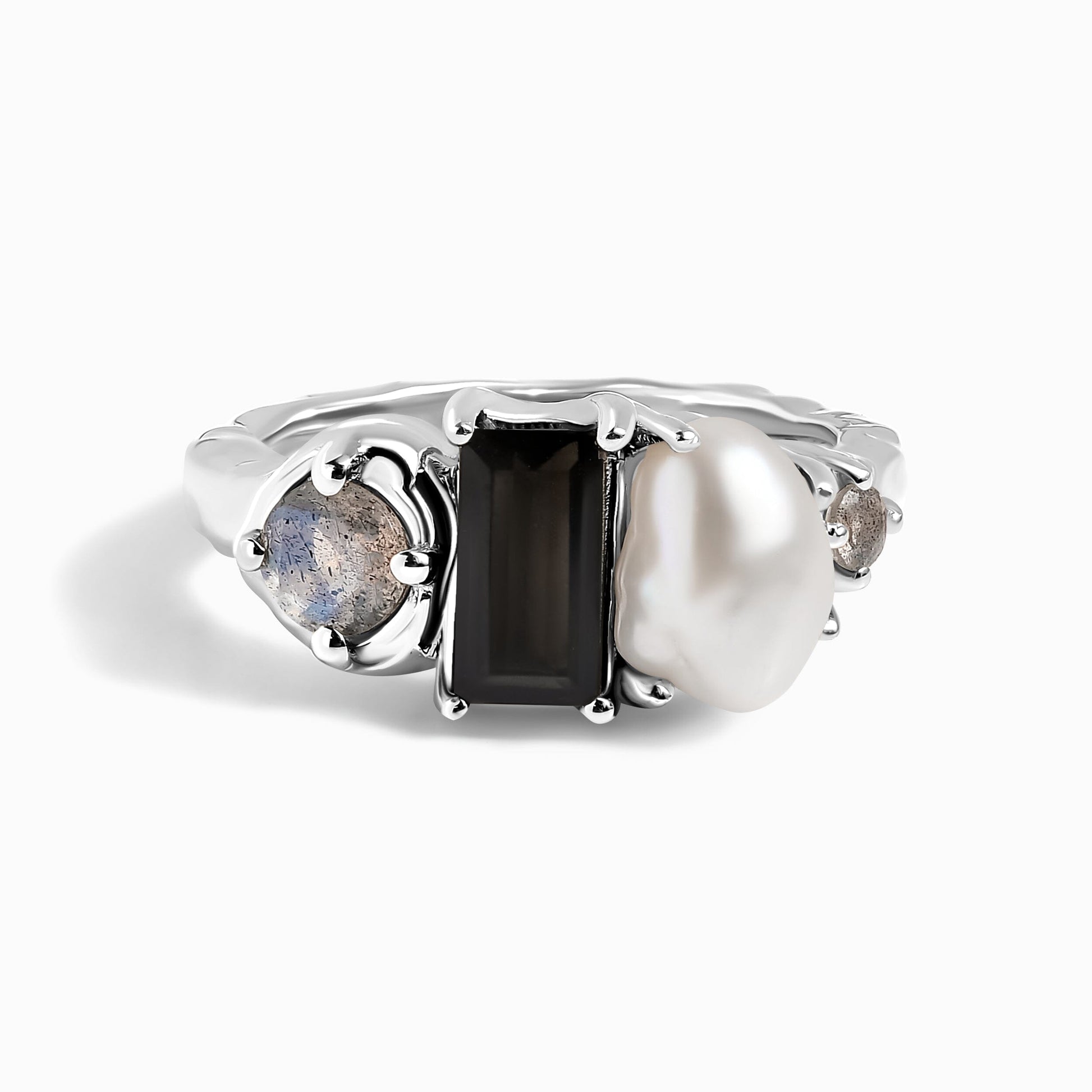 Black Obsidian Pearl Ring - Treasure - sterling silver