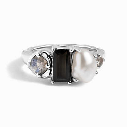 Black Obsidian Pearl Ring - Treasure - sterling silver