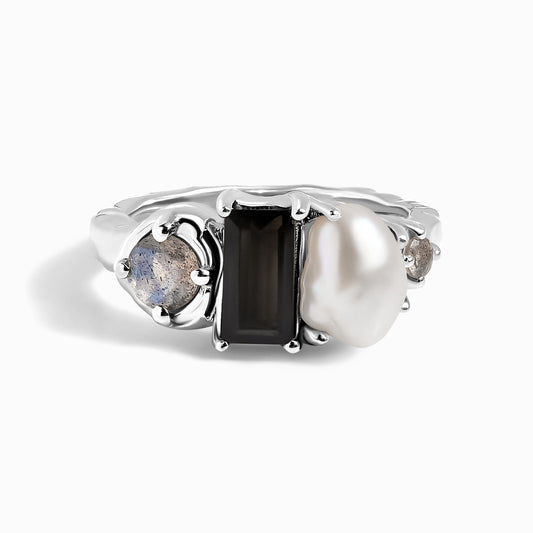 Black Obsidian Pearl Ring - Treasure - sterling silver