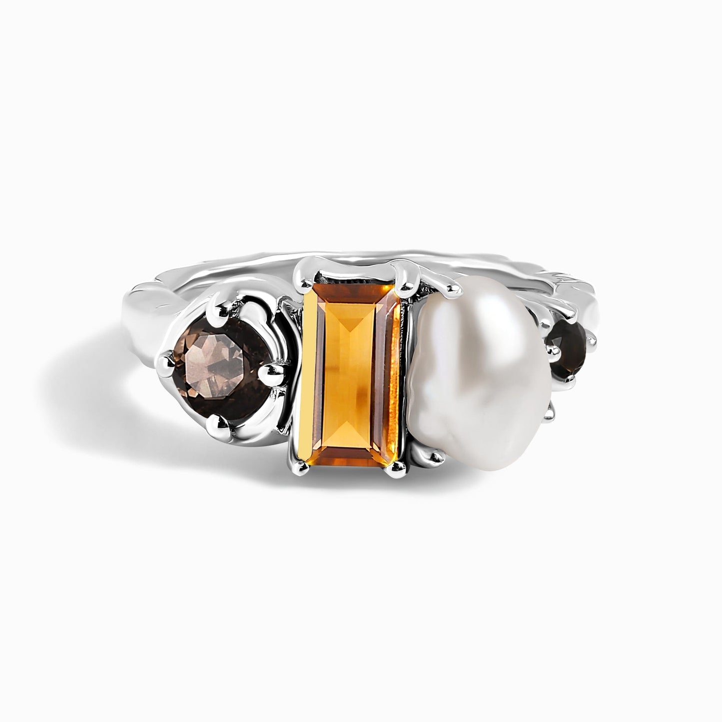 Citrine Pearl Ring Treasure - silver
