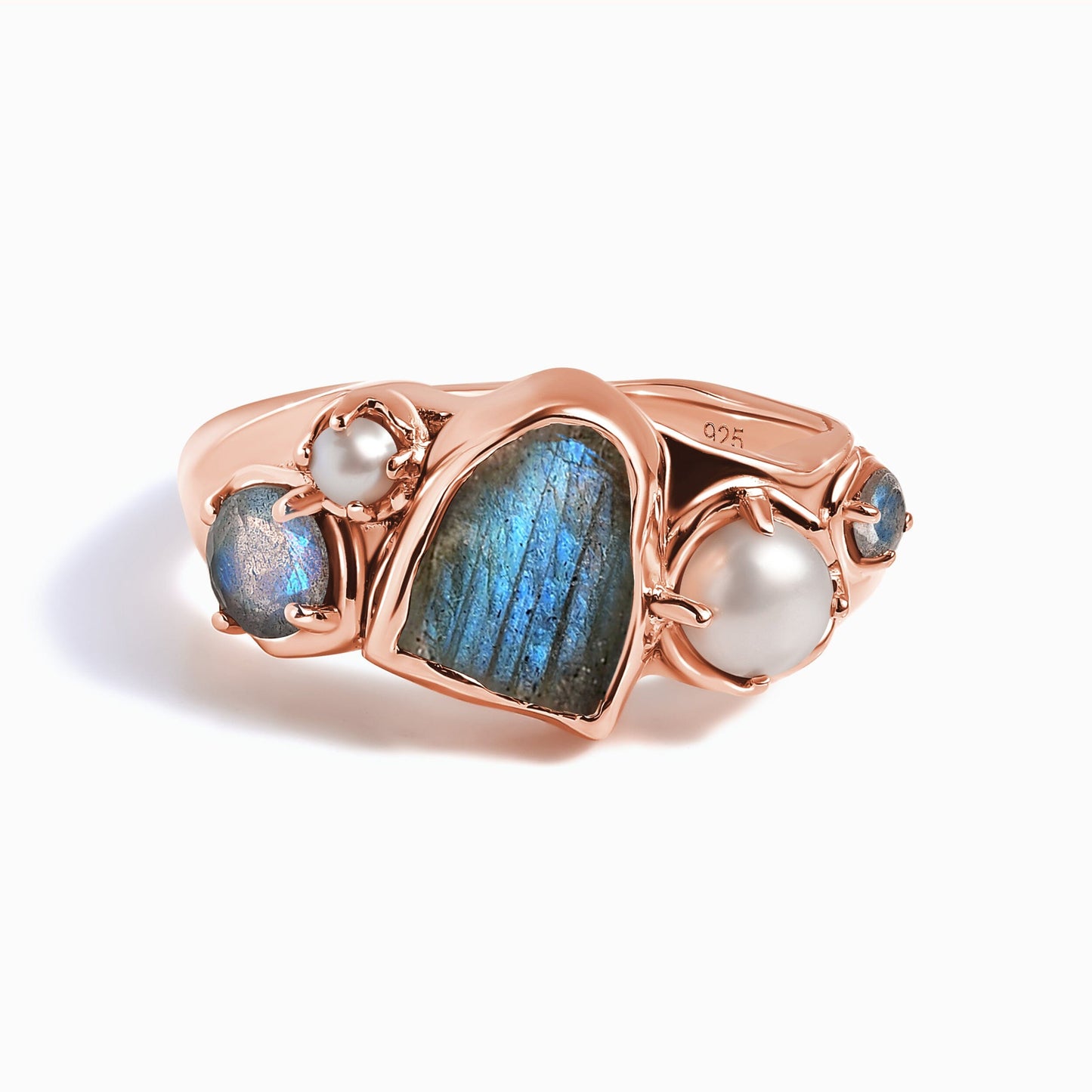 Labradorite Pearl Ring - Heirloom - Rose Gold Vermeil