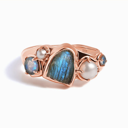 Labradorite Pearl Ring - Heirloom - Rose Gold Vermeil