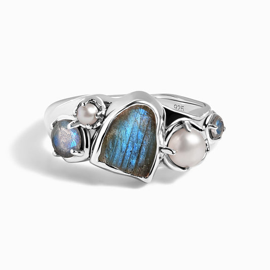 Labradorite Pearl Ring - Heirloom - Sterling Silver