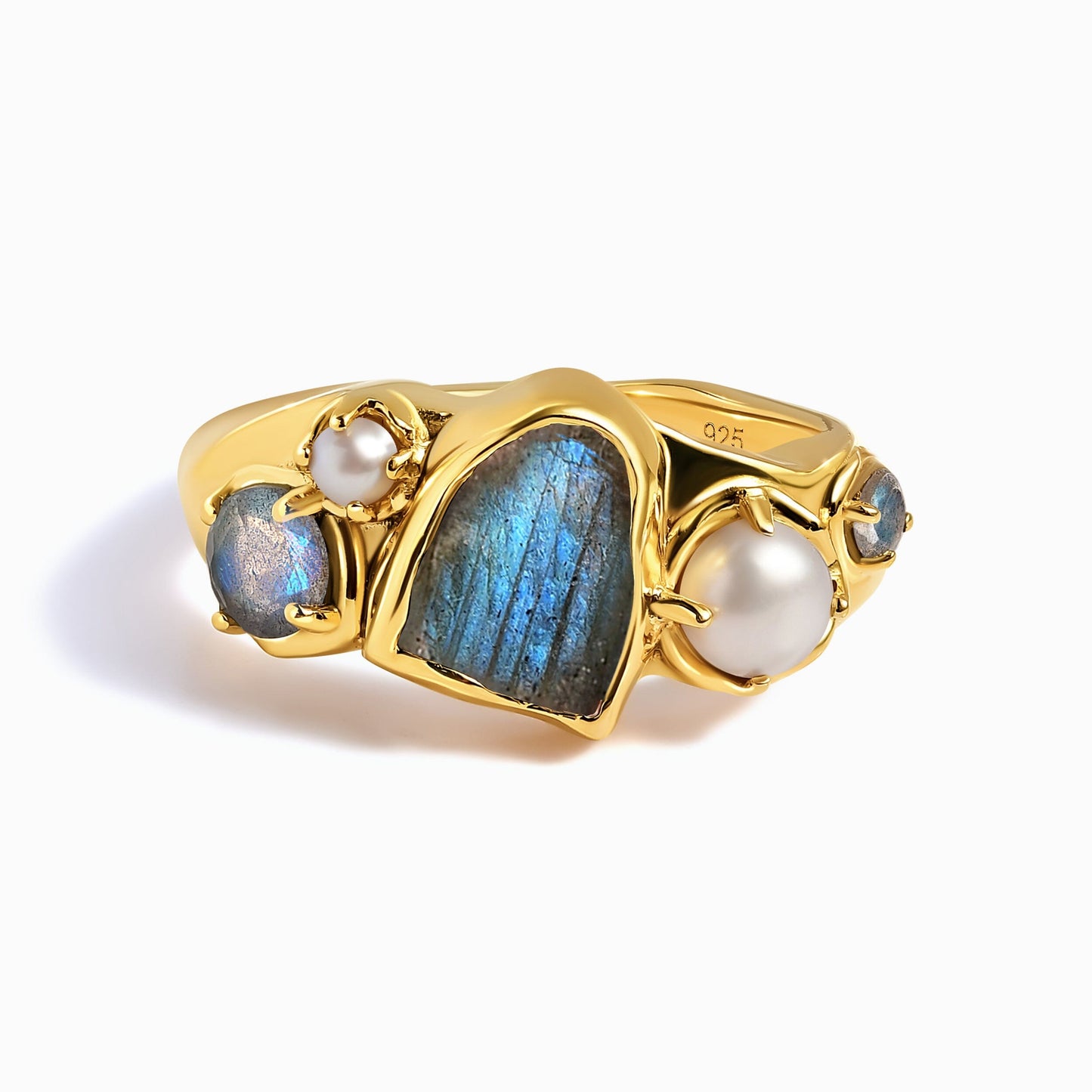 Labradorite Pearl Ring - Heirloom - Yellow Gold Vermeil
