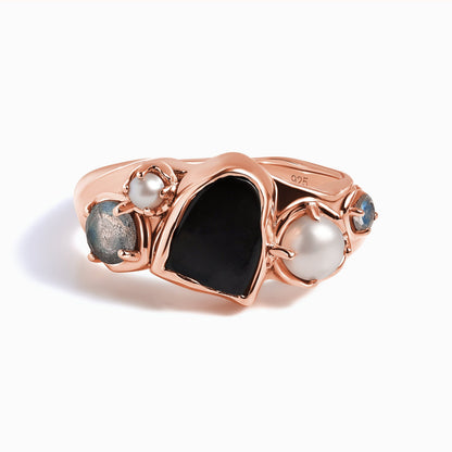 Black Obsidian Pearl Ring - Heirloom - rose gold