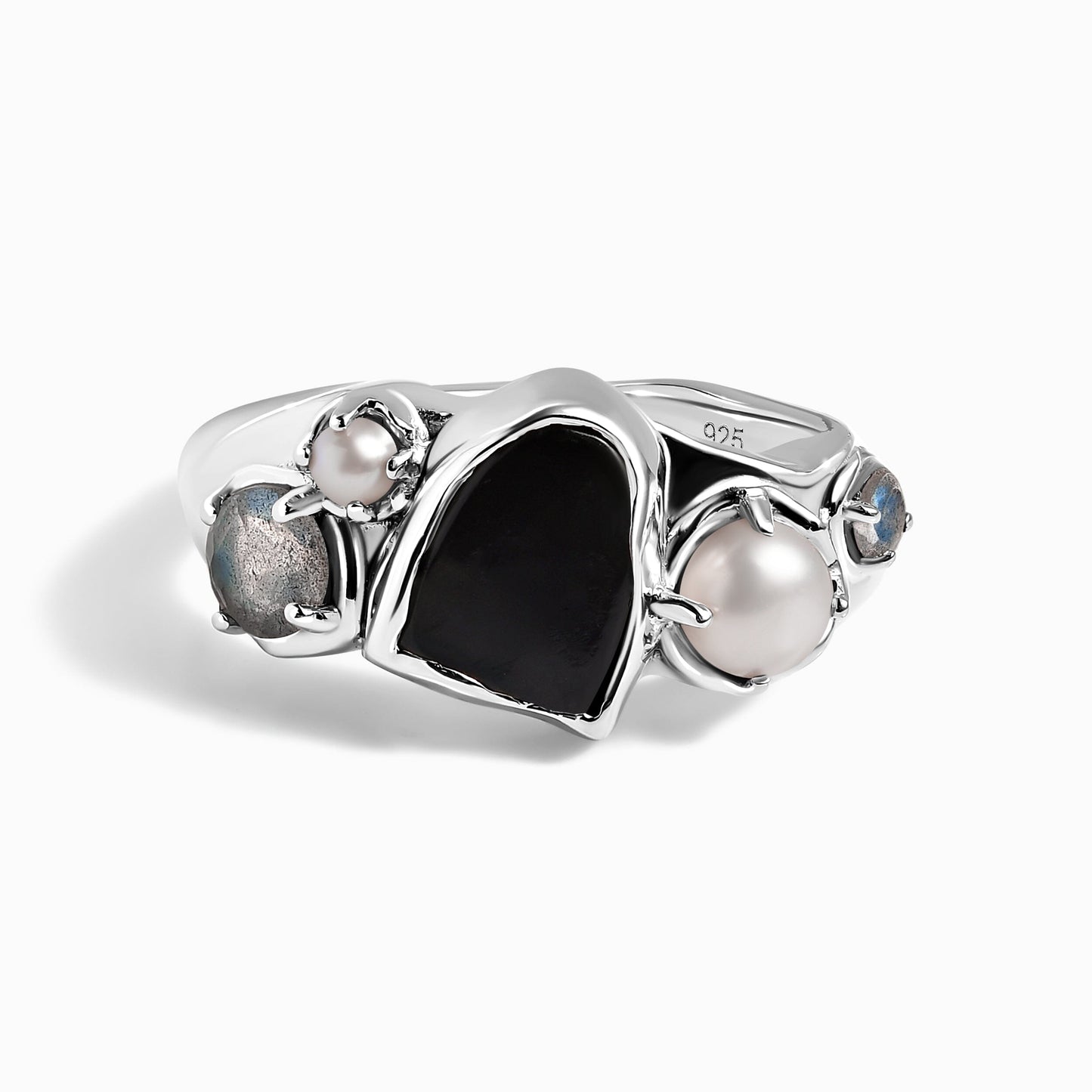 Black Obsidian Pearl Ring - Heirloom - silver