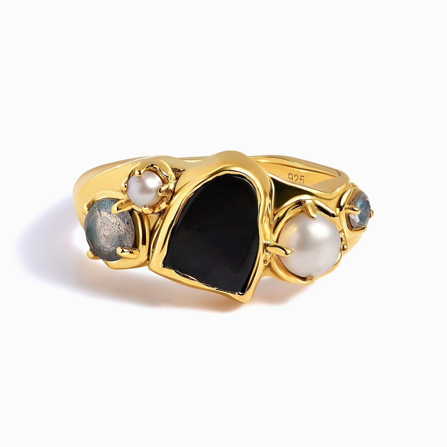 Black Obsidian Pearl Ring - Heirloom - yellow gold