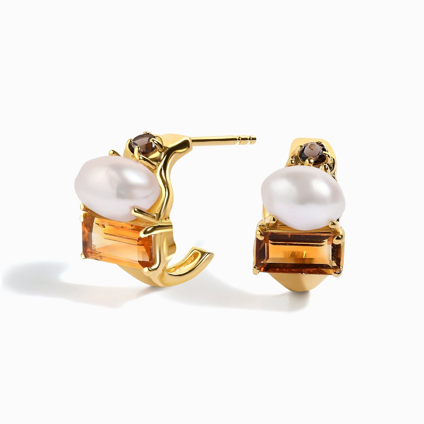 Petite Citrine Pearl Hoops Treasure - gold