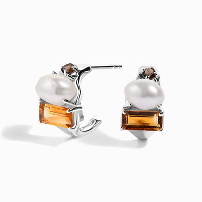 Petite Citrine Pearl Hoops Treasure - silver