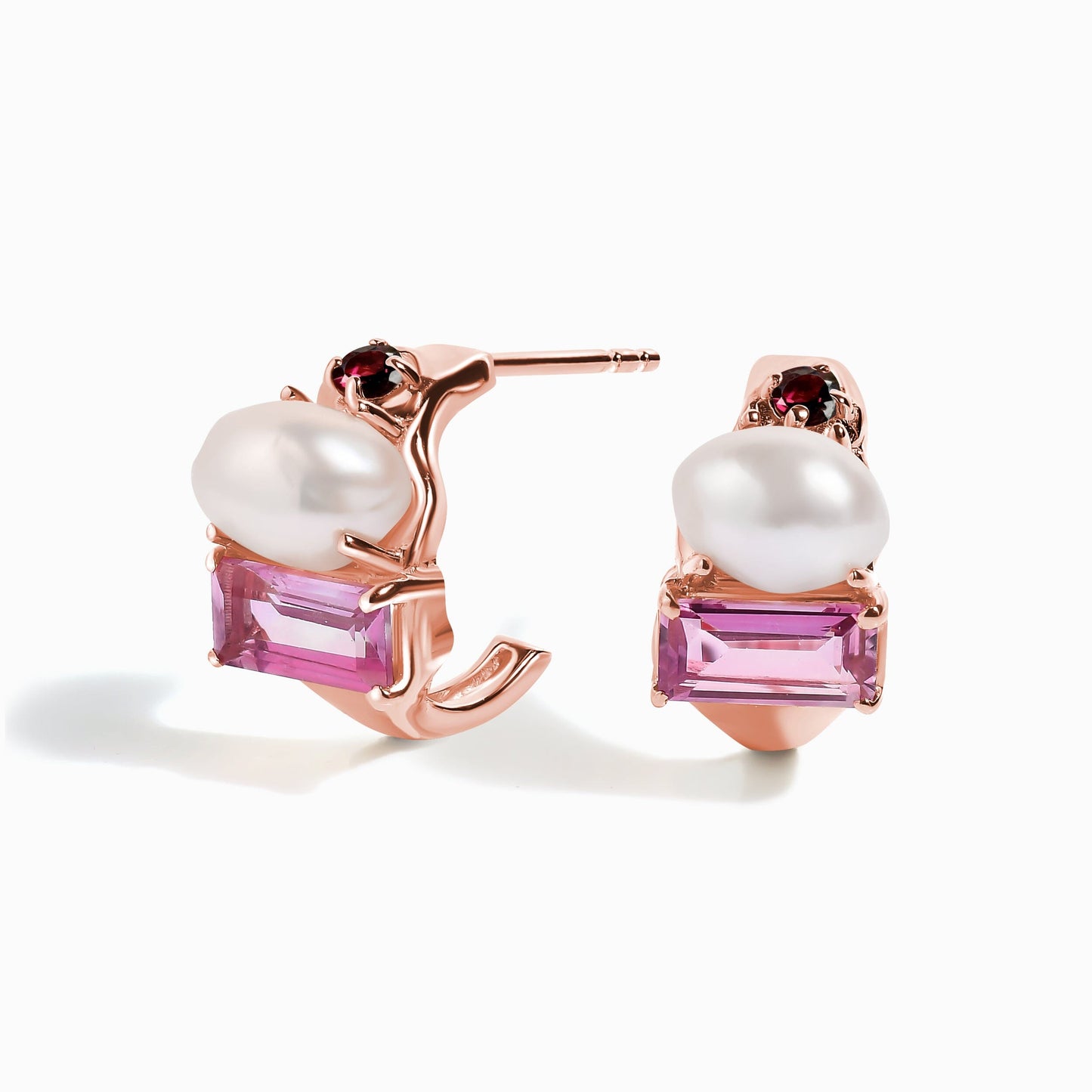 Petite Rhodolite Garnet Pearl Hoops - Treasure - rose gold