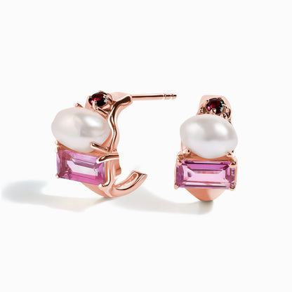 Petite Rhodolite Garnet Pearl Hoops - Treasure - rose gold