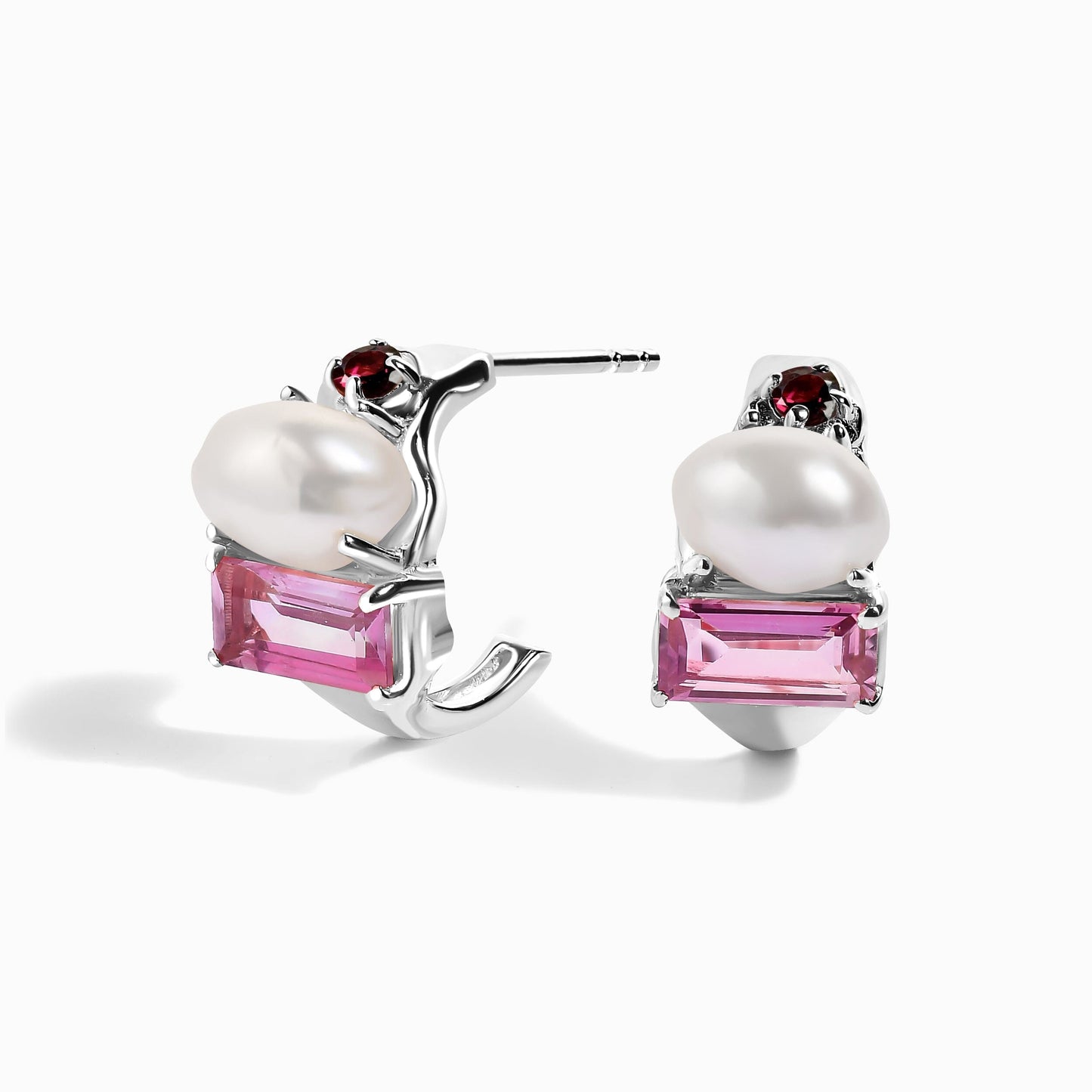 Petite Rhodolite Garnet Pearl Hoops - Treasure - white rhodium