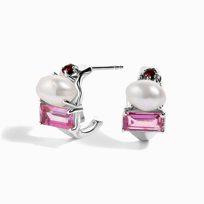 Petite Rhodolite Garnet Pearl Hoops - Treasure - white rhodium