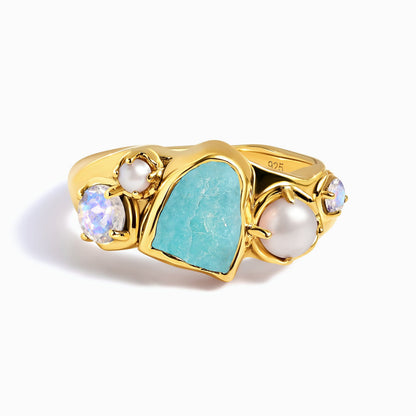 Amazonite Pearl Ring - Heirloom - YG