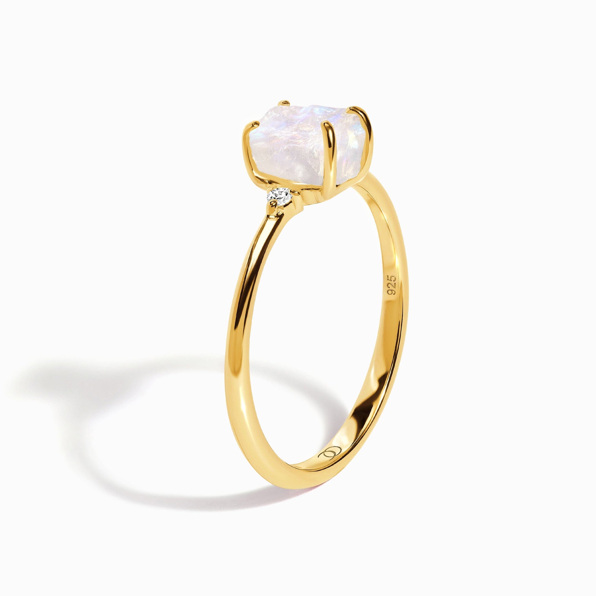 Fine Moonstone Lab Diamond Ring - Petite Allure - detail YG