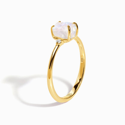 Fine Moonstone Lab Diamond Ring - Petite Allure - detail YG