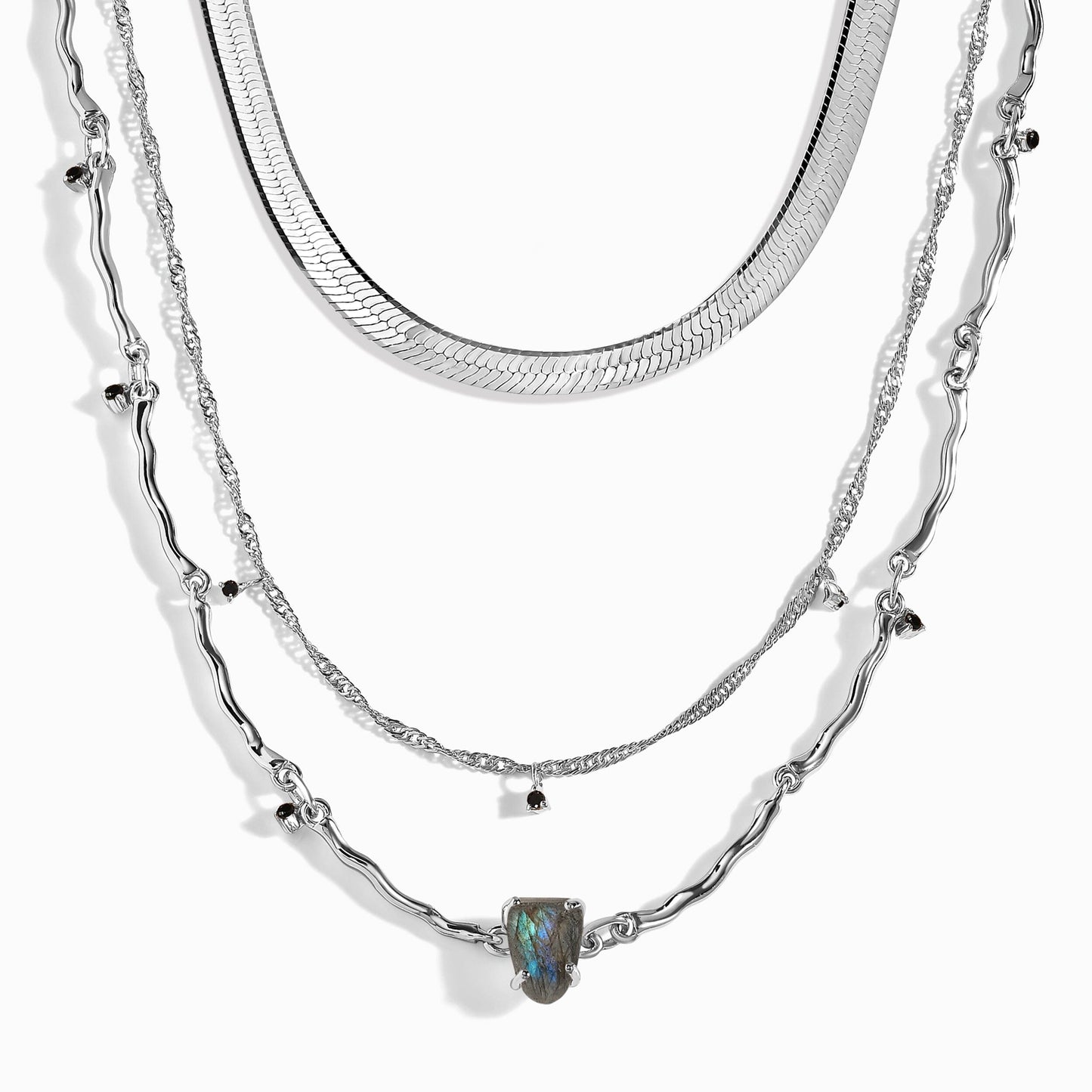 Labradorite Flowing Necklace & Herringbone Chain - PopUpBundleNecklacesLABSIL