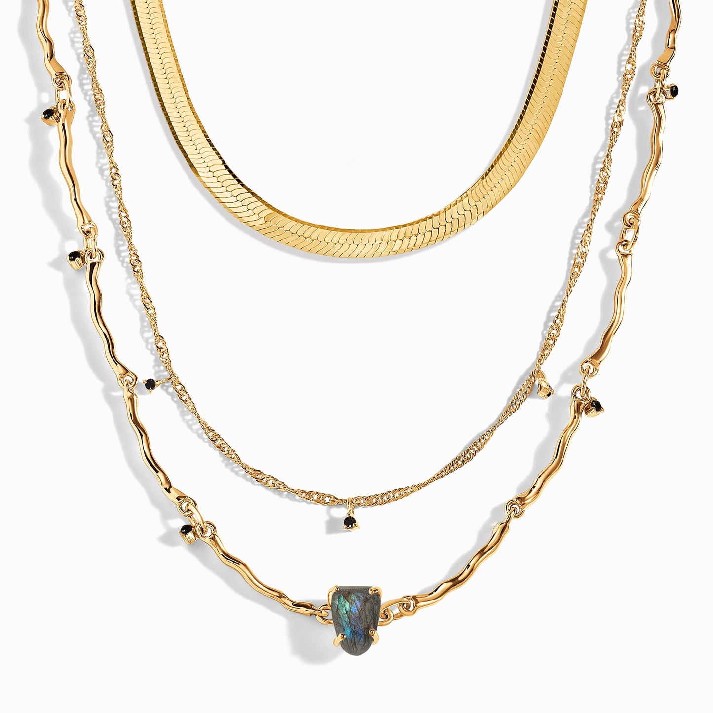 Labradorite Flowing Necklace & Herringbone Chain - PopUpBundleNecklacesLABYG
