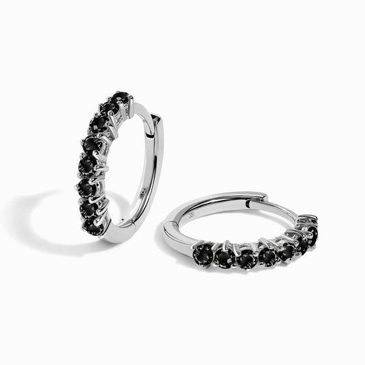 Black Onyx Earrings - Queen Bonny Hoops - silver