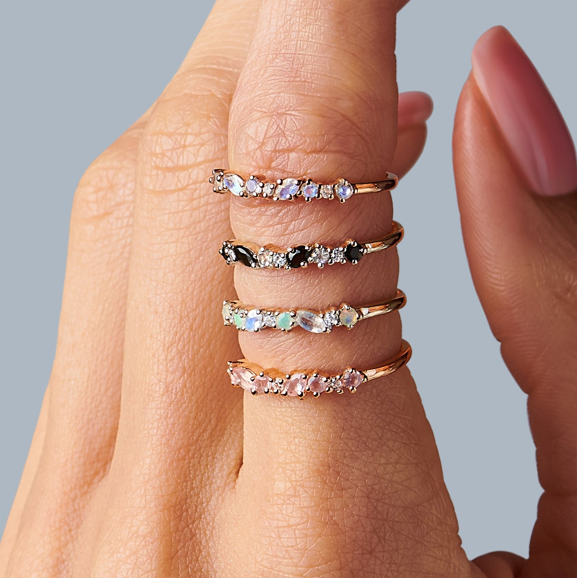 Moonstone Opal Ring - Grace - rose gold stack all colors