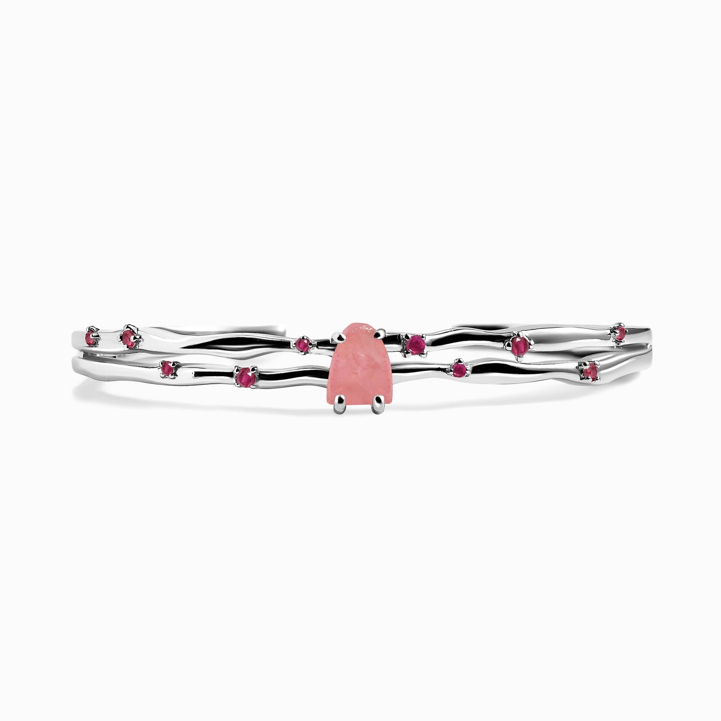 Rose Quartz Cuff - Flow - white rhodium profile