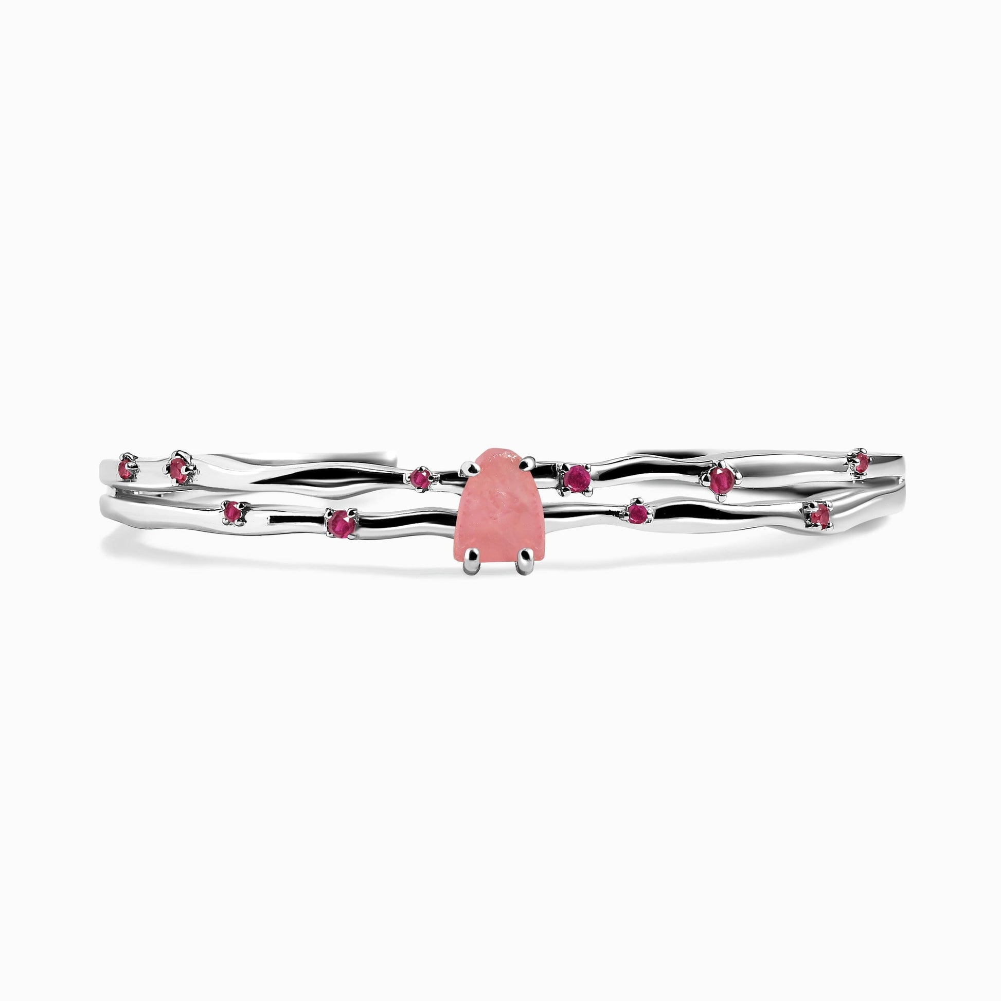 Rose Quartz Cuff - Flow - white rhodium profile