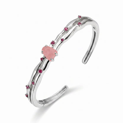 Rose Quartz Cuff - Flow - white rhodium