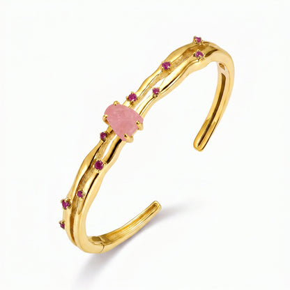 Rose Quartz Cuff - Flow - yellow gold