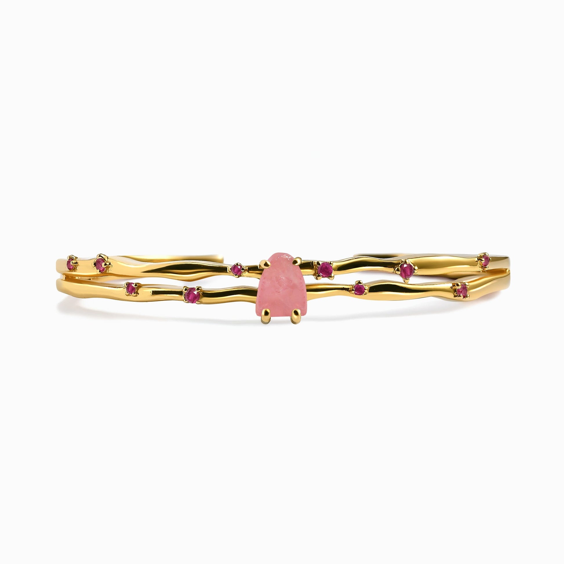 Rose Quartz Cuff - Flow - yellow gold profile