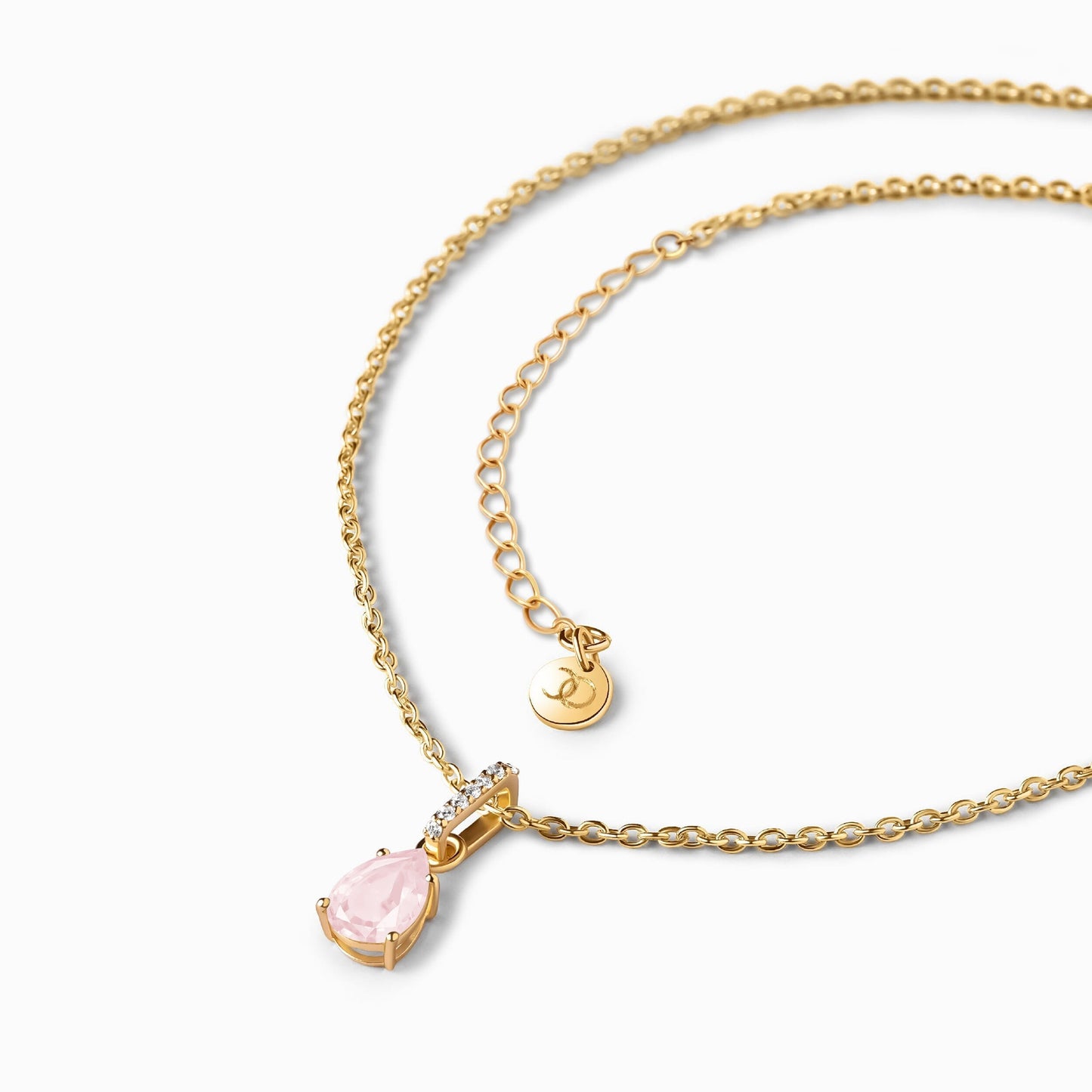 Fine Rose Quartz Lab Diamond Necklace - Sway - yellow gold detail
