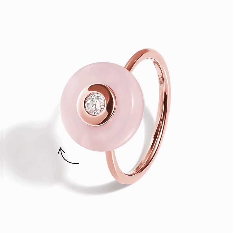Rose Quartz Fidget Ring - Ora, rose gold spinning