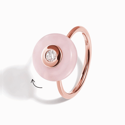 Rose Quartz Fidget Ring - Ora, rose gold spinning
