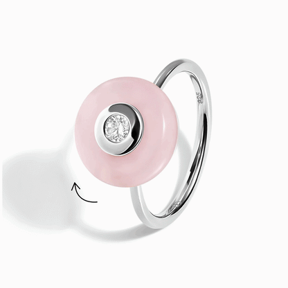 Rose Quartz Fidget Ring - Ora, silver spinning