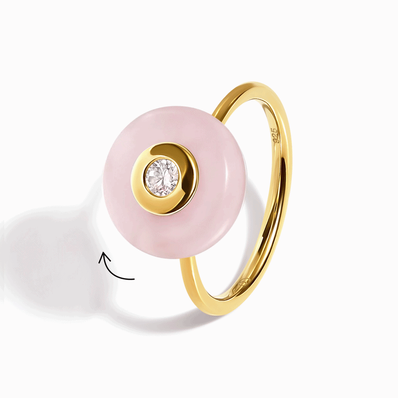 Rose Quartz Fidget Ring - Ora, yellow gold spinning
